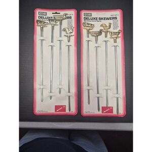 Vintage 1983 Cooks Tools Deluxe Skewers Brass Animal Figures 2 Sets of 4 23234
